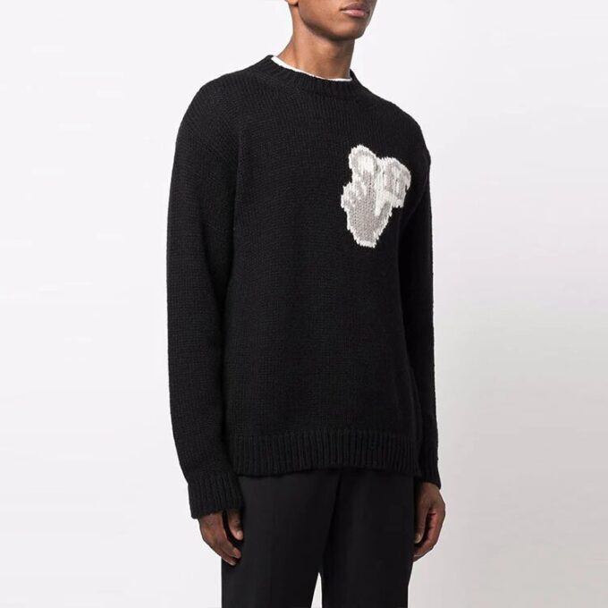 Jersey de lana de cuello redondo con logo «Hands Off» y estampado alfabético de Off-White para hombre, colección FW21, corte holgado, color negro