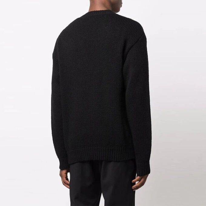 Jersey de lana de cuello redondo con logo «Hands Off» y estampado alfabético de Off-White para hombre, colección FW21, corte holgado, color negro