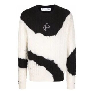 Jersey de lana de cuello redondo de punto con estampado tie-dye y bloques de color para hombre Off-White FW21, corte holgado, blanco