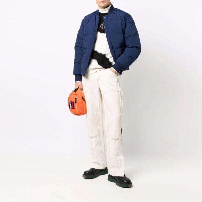 Jersey de lana de cuello redondo de punto con estampado tie-dye y bloques de color para hombre Off-White FW21, corte holgado, blanco