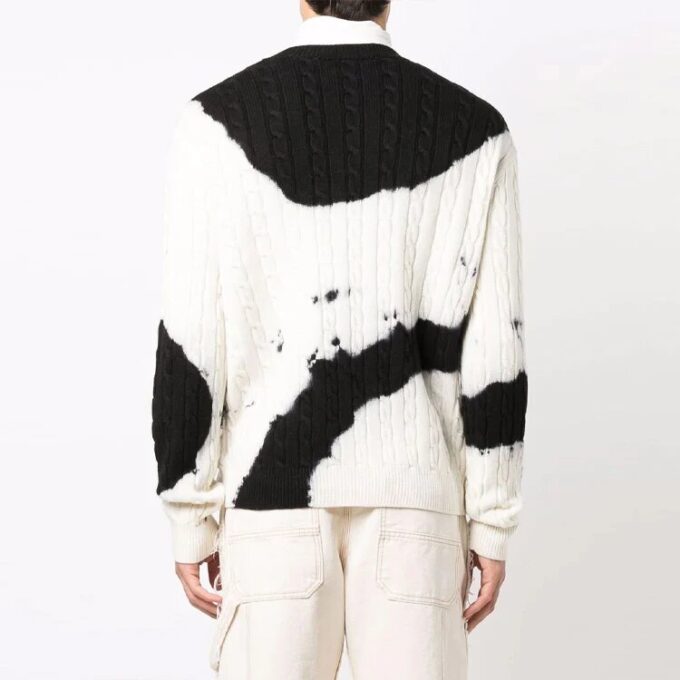 Jersey de lana de cuello redondo de punto con estampado tie-dye y bloques de color para hombre Off-White FW21, corte holgado, blanco