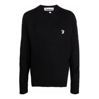 Jersey de lana de cuello redondo y manga larga con corte circular para hombre Off-White FW21, corte holgado, color negro