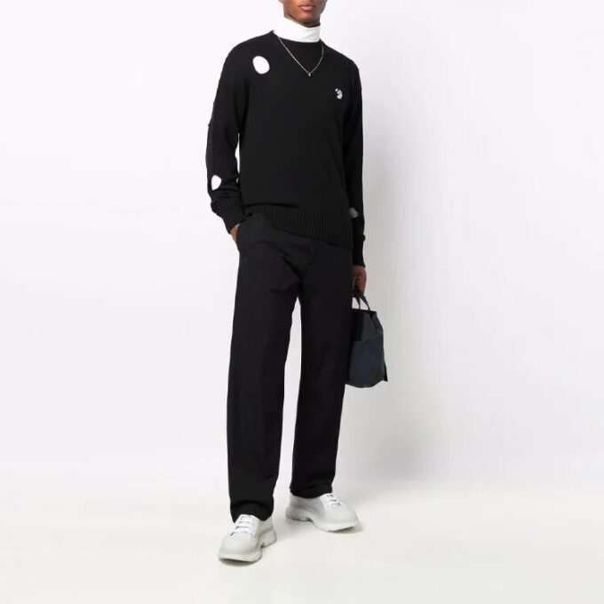 Jersey de lana de cuello redondo y manga larga con corte circular para hombre Off-White FW21, corte holgado, color negro