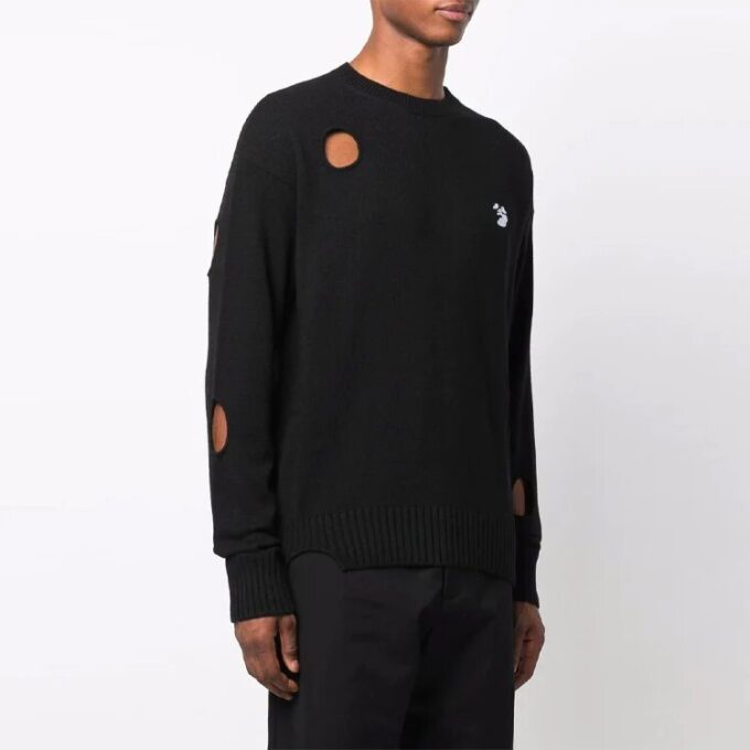 Jersey de lana de cuello redondo y manga larga con corte circular para hombre Off-White FW21, corte holgado, color negro