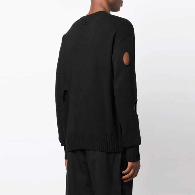 Jersey de lana de cuello redondo y manga larga con corte circular para hombre Off-White FW21, corte holgado, color negro