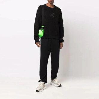 Jersey de lana de cuello redondo y manga larga con estampado de flechas Off-White para hombre FW21, negro