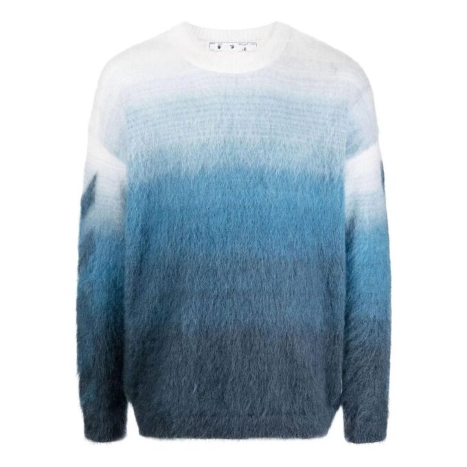 Jersey de lana de cuello redondo y manga larga con estampado de rayas degradadas para hombre de Off-White, colección primavera-verano 2022, versión azul