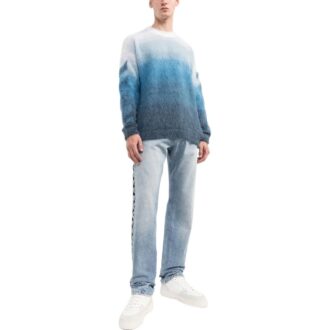 Jersey de lana de cuello redondo y manga larga con estampado de rayas degradadas para hombre de Off-White, colección primavera-verano 2022, versión azul