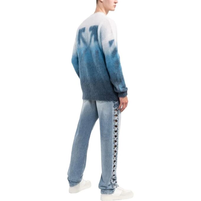 Jersey de lana de cuello redondo y manga larga con estampado de rayas degradadas para hombre de Off-White, colección primavera-verano 2022, versión azul