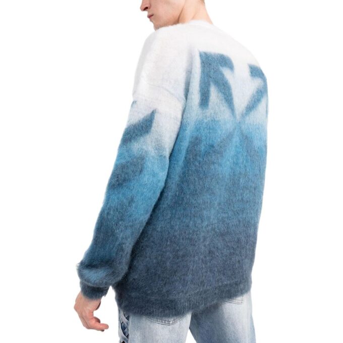 Jersey de lana de cuello redondo y manga larga con estampado de rayas degradadas para hombre de Off-White, colección primavera-verano 2022, versión azul