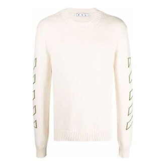 Jersey de lana de cuello redondo y manga larga con patrón de Arrows Off-White para hombre FW21, blanco