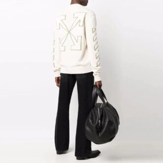 Jersey de lana de cuello redondo y manga larga con patrón de Arrows Off-White para hombre FW21, blanco