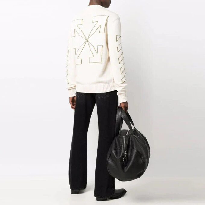 Jersey de lana de cuello redondo y manga larga con patrón de Arrows Off-White para hombre FW21, blanco
