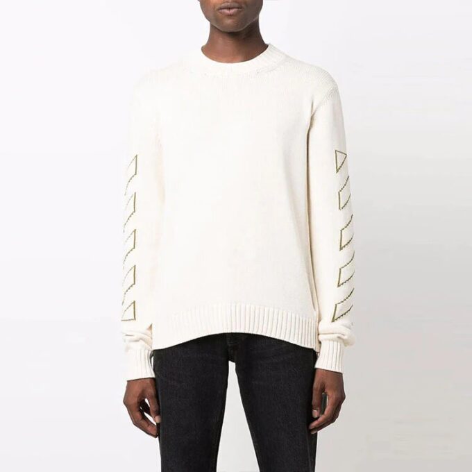 Jersey de lana de cuello redondo y manga larga con patrón de Arrows Off-White para hombre FW21, blanco