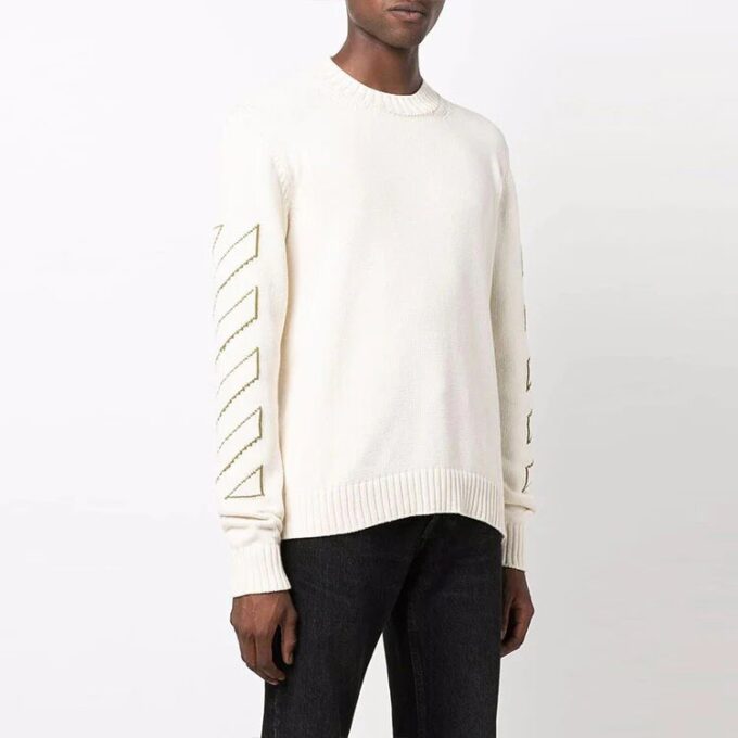 Jersey de lana de cuello redondo y manga larga con patrón de Arrows Off-White para hombre FW21, blanco