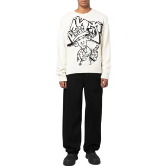Jersey de lana de cuello redondo y manga larga con patrón de intarsia de Off-White para hombre, colección FW22, corte holgado, color blanco