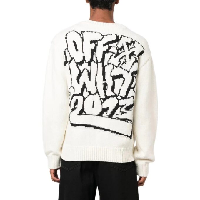 Jersey de lana de cuello redondo y manga larga con patrón de intarsia de Off-White para hombre, colección FW22, corte holgado, color blanco