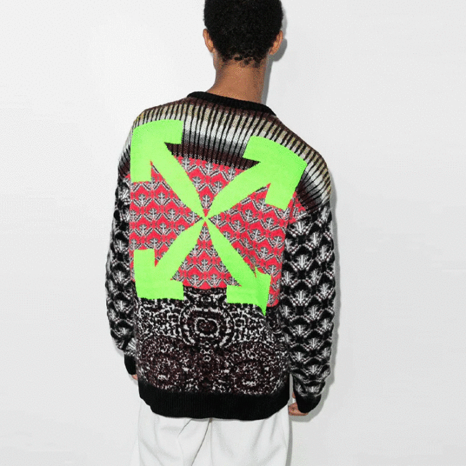 Jersey de lana de cuello redondo y manga larga de punto Off-White para hombre FW21, corte holgado, negro