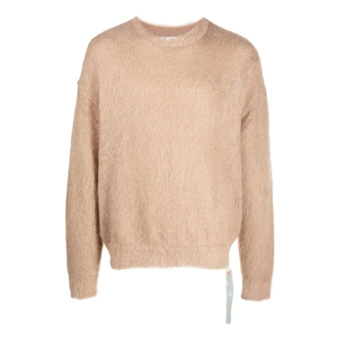 Jersey de lana de cuello redondo y manga larga Off-White para hombre, colección FW22, con estampado de flechas, versión marrón