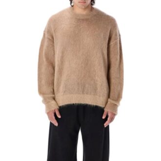 Jersey de lana de cuello redondo y manga larga Off-White para hombre, colección FW22, con estampado de flechas, versión marrón