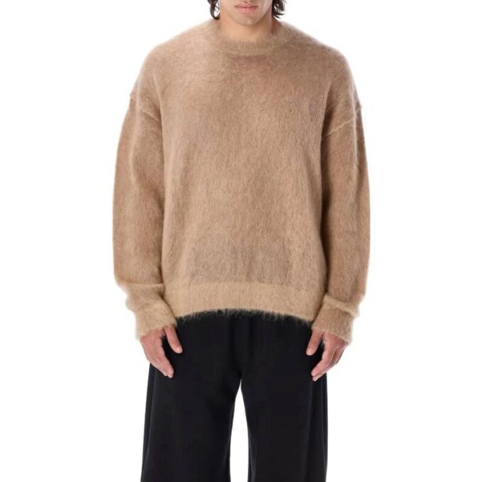 Jersey de lana de cuello redondo y manga larga Off-White para hombre, colección FW22, con estampado de flechas, versión marrón