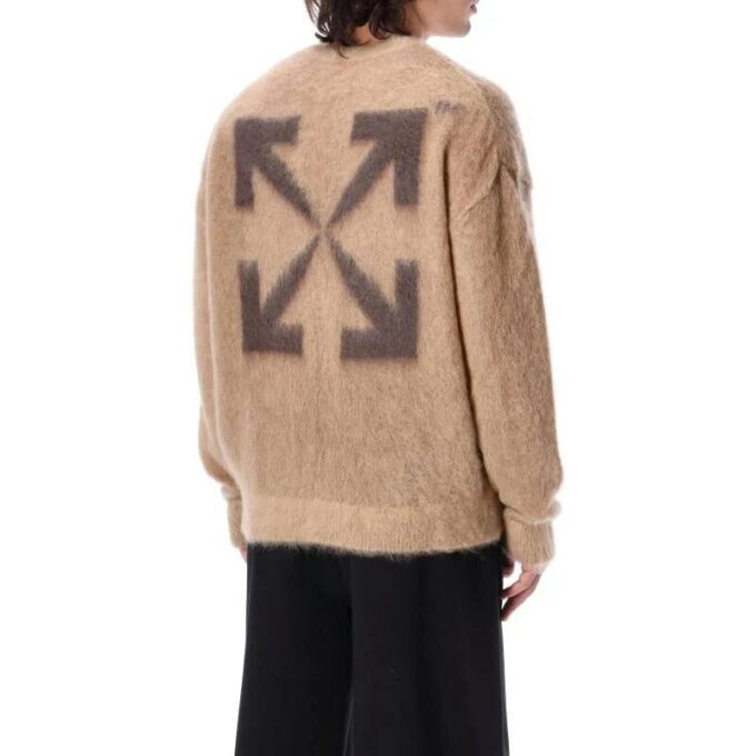 Jersey de lana de cuello redondo y manga larga Off-White para hombre, colección FW22, con estampado de flechas, versión marrón