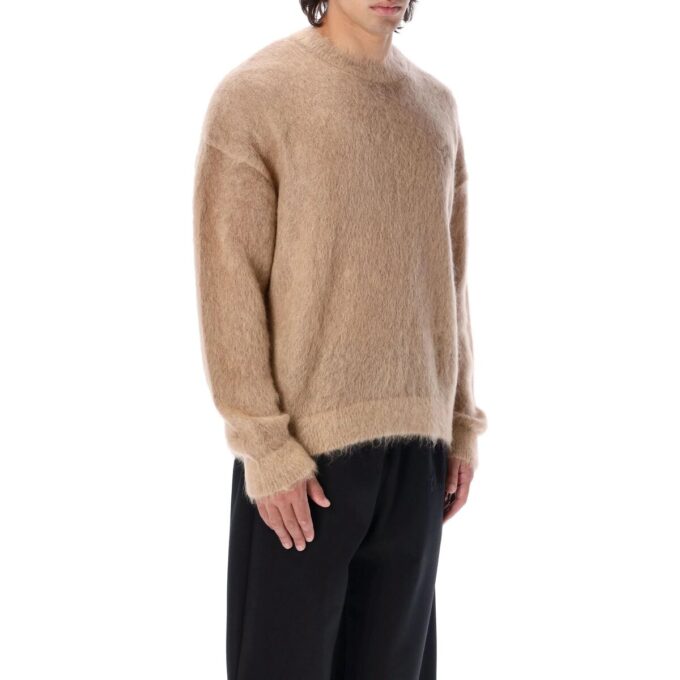 Jersey de lana de cuello redondo y manga larga Off-White para hombre, colección FW22, con estampado de flechas, versión marrón