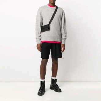 Jersey de lana de cuello redondo y manga larga Off-White para hombre, corte holgado, color gris