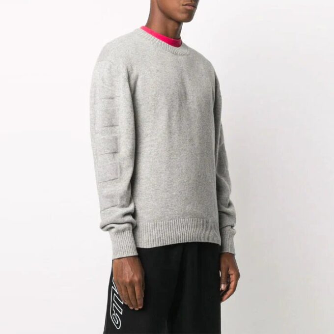 Jersey de lana de cuello redondo y manga larga Off-White para hombre, corte holgado, color gris