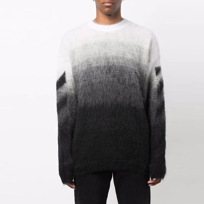 Jersey de lana de cuello redondo y manga larga Off-White para hombre FW21, con degradado, corte holgado, otoño, negro