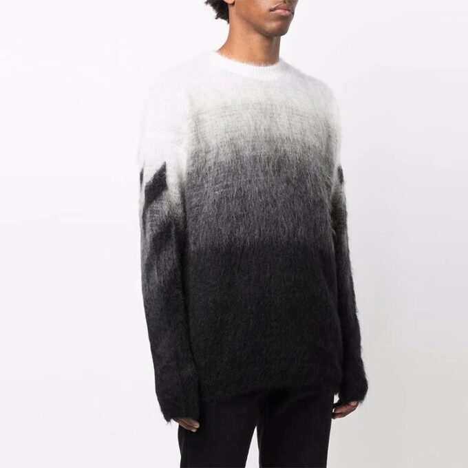 Jersey de lana de cuello redondo y manga larga Off-White para hombre FW21, con degradado, corte holgado, otoño, negro
