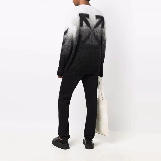 Jersey de lana de cuello redondo y manga larga Off-White para hombre FW21, con degradado, corte holgado, otoño, negro