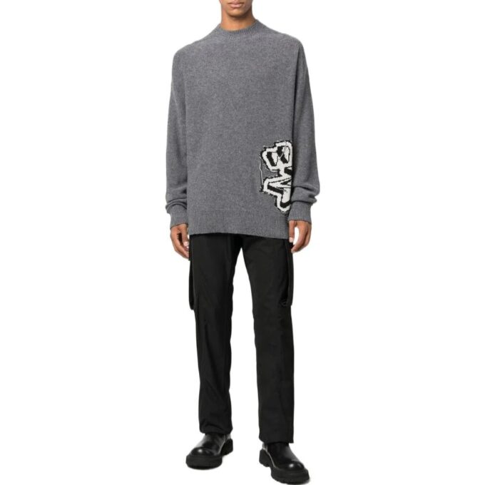 Jersey de lana de cuello redondo y manga larga Off-White para hombre FW22, color gris