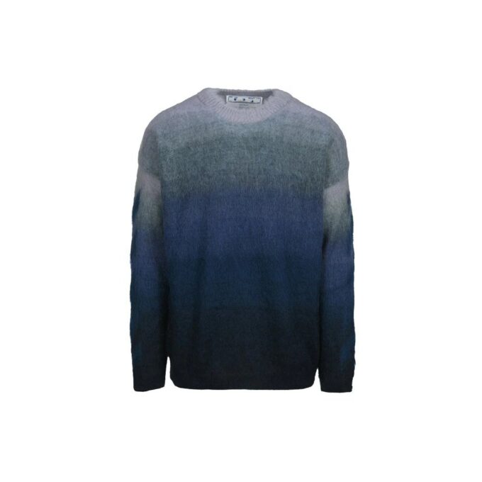 Jersey de lana de cuello redondo y manga larga para hombre Off-White, de corte holgado y efecto degradado, azul