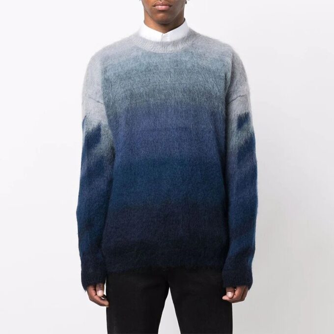 Jersey de lana de cuello redondo y manga larga para hombre Off-White, de corte holgado y efecto degradado, azul