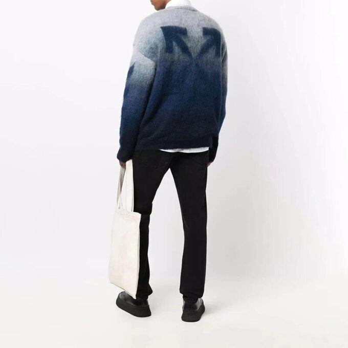 Jersey de lana de cuello redondo y manga larga para hombre Off-White, de corte holgado y efecto degradado, azul