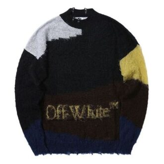 Jersey de lana de cuello redondo y manga larga para hombre Off-White en colores contrastantes, negro