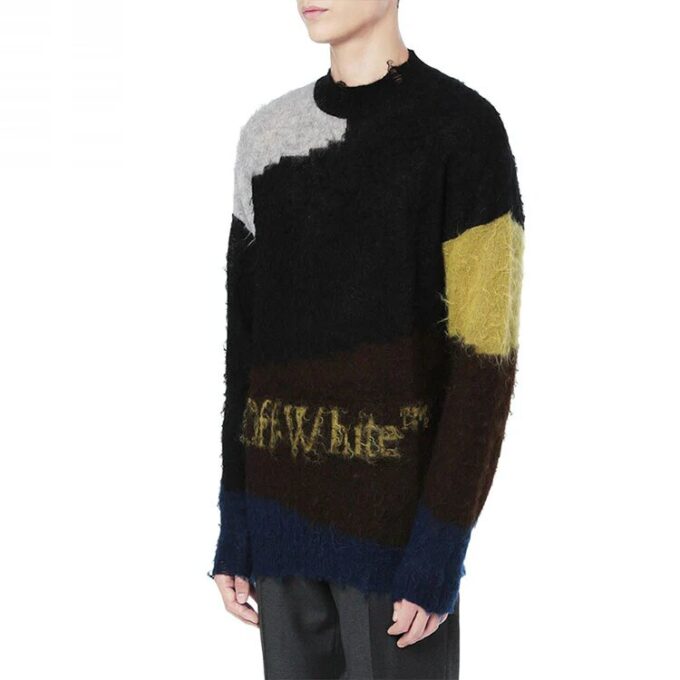 Jersey de lana de cuello redondo y manga larga para hombre Off-White en colores contrastantes, negro