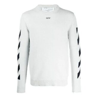 Jersey de lana de hombre Off-White con rayas diagonales en forma de Diagonal Arrow y diseño intarsia, corte entallado, blanco
