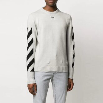 Jersey de lana de hombre Off-White con rayas diagonales en forma de Diagonal Arrow y diseño intarsia, corte entallado, blanco