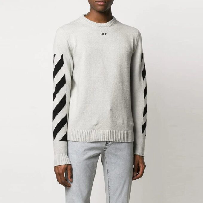 Jersey de lana de hombre Off-White con rayas diagonales en forma de Diagonal Arrow y diseño intarsia, corte entallado, blanco