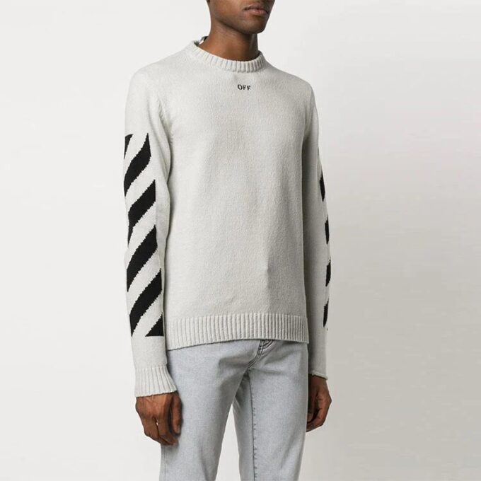 Jersey de lana de hombre Off-White con rayas diagonales en forma de Diagonal Arrow y diseño intarsia, corte entallado, blanco