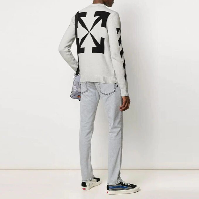 Jersey de lana de hombre Off-White con rayas diagonales en forma de Diagonal Arrow y diseño intarsia, corte entallado, blanco