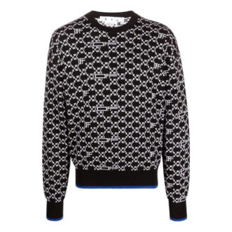 Jersey de lana de manga larga con cuello redondo y diseño intarsia con logotipo Off-White para hombre, colección primavera-verano 2022, color negro