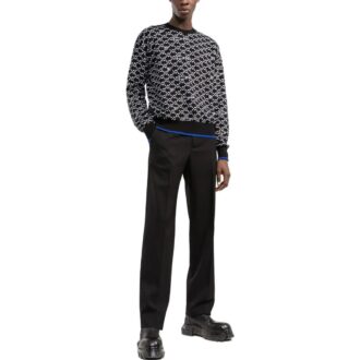 Jersey de lana de manga larga con cuello redondo y diseño intarsia con logotipo Off-White para hombre, colección primavera-verano 2022, color negro