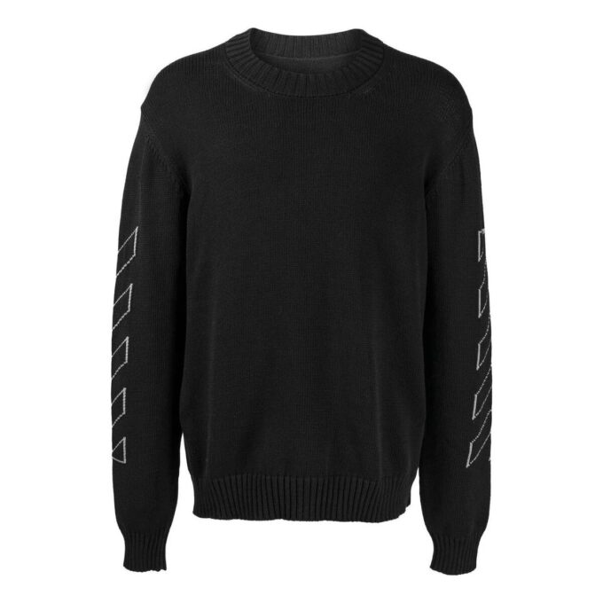 Jersey de lana de manga larga con cuello redondo y estampado de Arrows Off-White para hombre, temporada primavera-verano 2022, negro