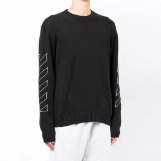 Jersey de lana de manga larga con cuello redondo y estampado de Arrows Off-White para hombre, temporada primavera-verano 2022, negro