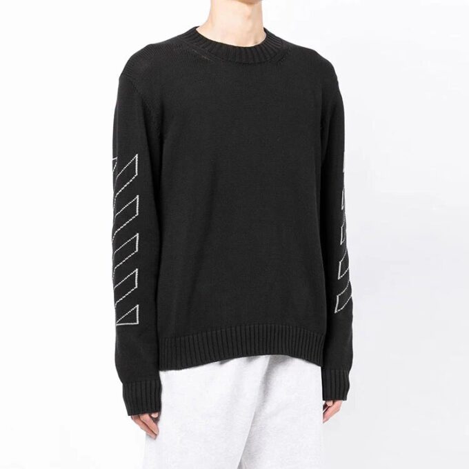 Jersey de lana de manga larga con cuello redondo y estampado de Arrows Off-White para hombre, temporada primavera-verano 2022, negro