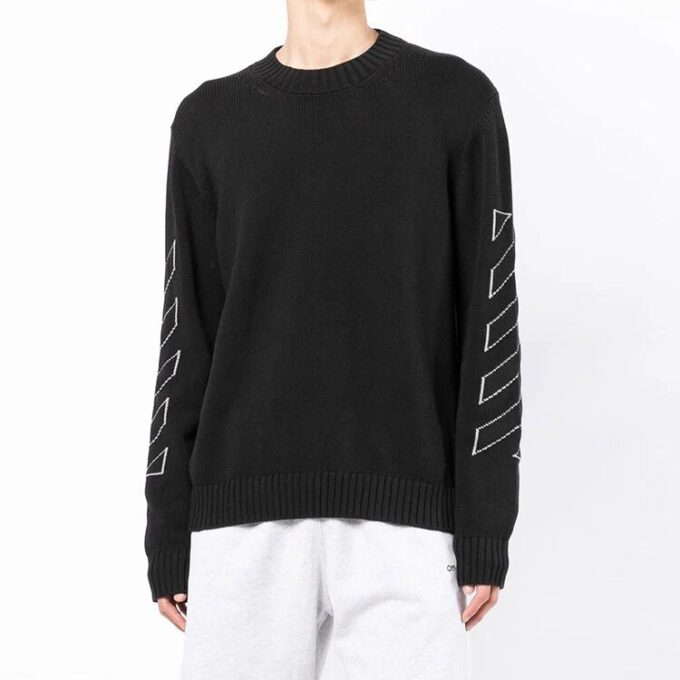 Jersey de lana de manga larga con cuello redondo y estampado de Arrows Off-White para hombre, temporada primavera-verano 2022, negro