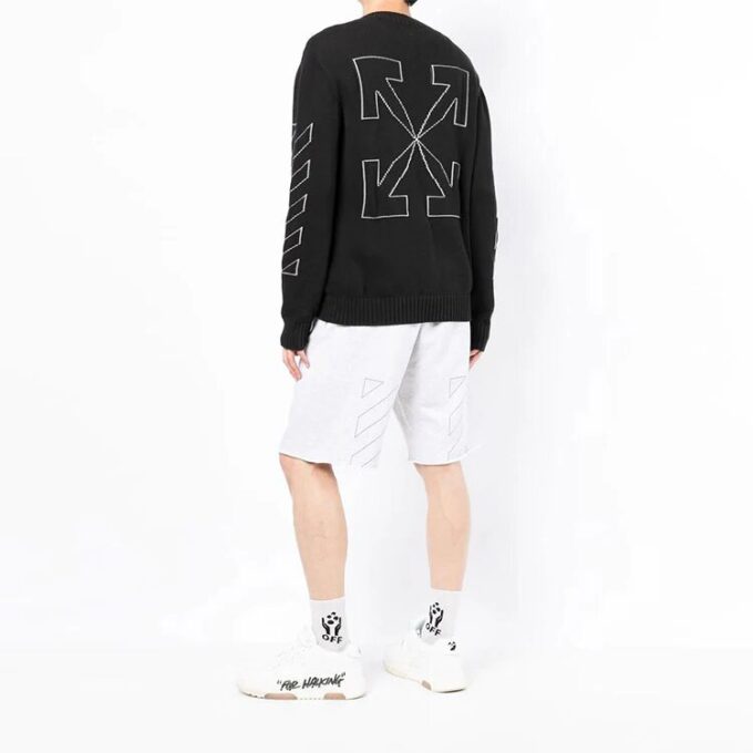 Jersey de lana de manga larga con cuello redondo y estampado de Arrows Off-White para hombre, temporada primavera-verano 2022, negro